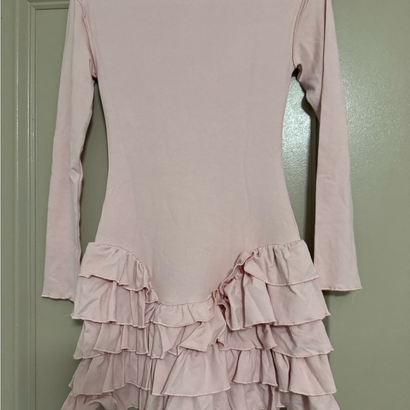 Pink Ruffled Long Sleeve Fit and Flare Dress - Picture 2 of 5